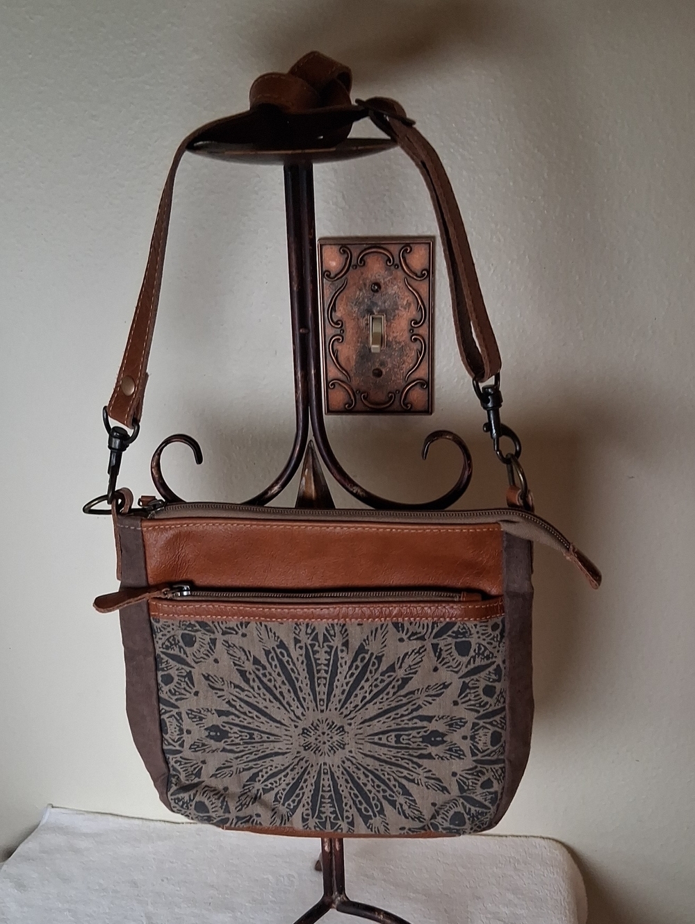 Myra Bag Brown and Tan Patterned Crossbody